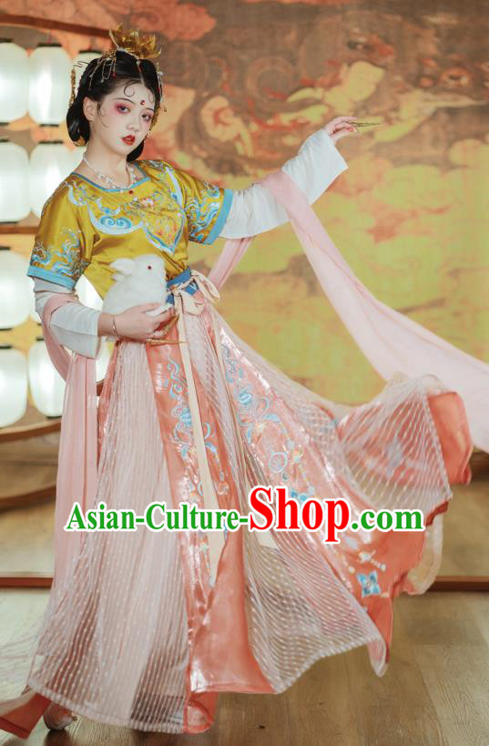 Traditional China Tang Dynasty Court Lady Dance Clothing Ancient Palace Princess Embroidered Hanfu Dress