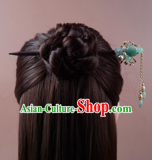 China Classical Cheongsam Wood Hair Stick Traditional Hair Accessories Jade Hairpin