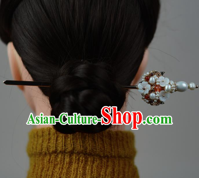 China Classical Cheongsam Pearls Hair Stick Traditional Hair Accessories Ming Dynasty Hairpin