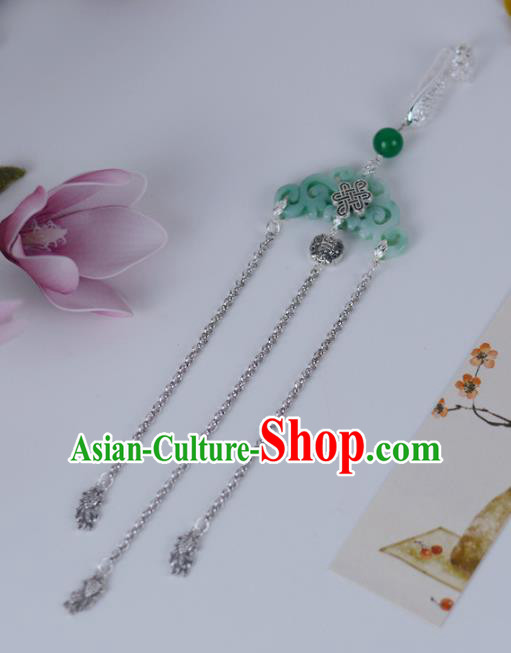 Chinese Traditional Cheongsam Jade Jewelry Pendant Accessories Handmade Argent Tassel Brooch