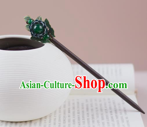 China Classical Cheongsam Green Bead Hairpin Traditional Hair Accessories Wood Hair Stick