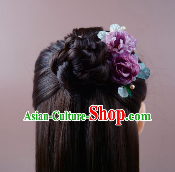 China Classical Cheongsam Lilac Silk Flowers Hair Comb Traditional Hair Accessories Hairpin