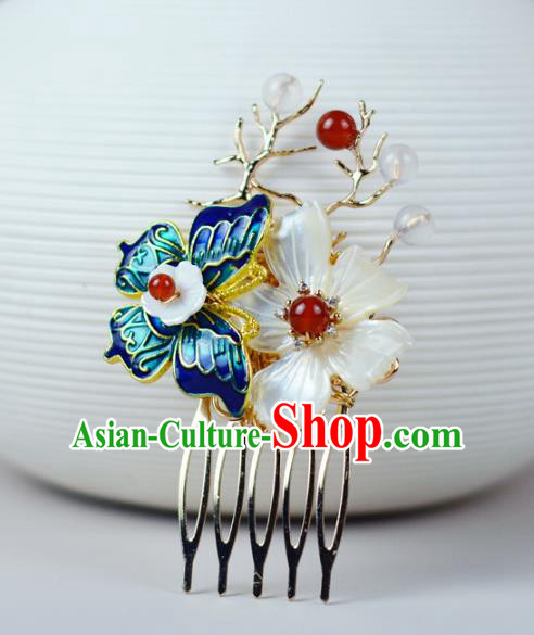 China Classical Cheongsam Shell Butterfly Hair Comb Traditional Hair Accessories Blueing Butterfly Hairpin