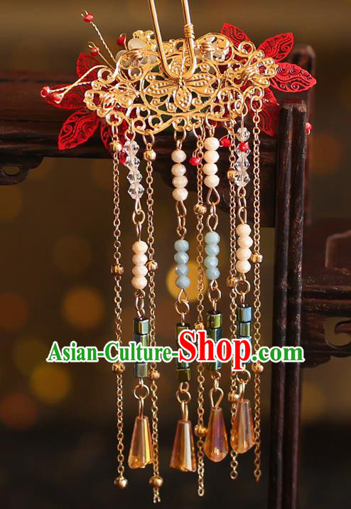 China Traditional Wedding Bride Xiuhe Suit Hair Accessories Handmade Hair Stick Tassel Hairpins Full Set