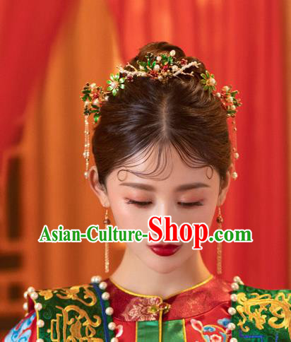 China Traditional Wedding Bride Hair Jewelry Handmade Xiuhe Suit Hair Accessories Hair Comb and Hairpins Full Set