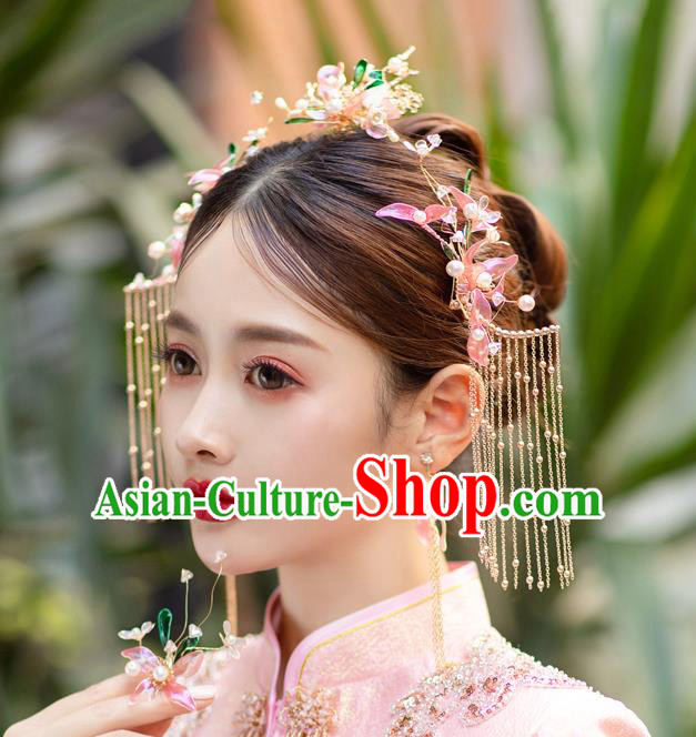 China Handmade Golden Tassel Hair Clasp Bride Hair Crown Traditional Wedding Hair Accessories