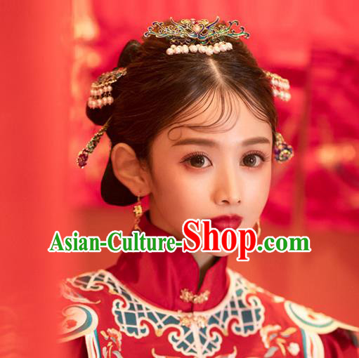 China Traditional Ming Dynasty Wedding Bride Hair Jewelry Handmade Xiuhe Suit Hair Accessories Hair Comb and Hairpins Full Set