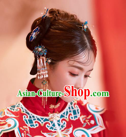 China Traditional Handmade Xiuhe Suit Hair Accessories Hair Comb and Hairpins Ming Dynasty Wedding Bride Hair Jewelry Full Set