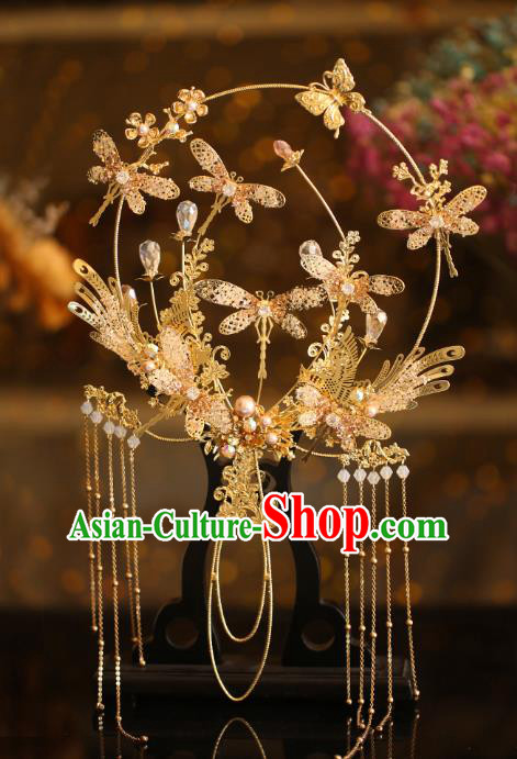 Chinese Traditional Wedding Accessories Handmade Bride Golden Round Fan