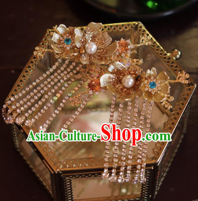 China Traditional Beads Tassel Hair Sticks Handmade Xiuhe Suit Hair Accessories Wedding Bride Hair Jewelry