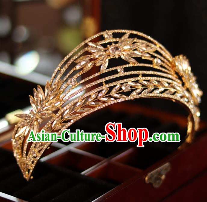 Top Bride Golden Jewelry Ornaments Handmade Princess Hair Accessories Wedding Crystal Royal Crown