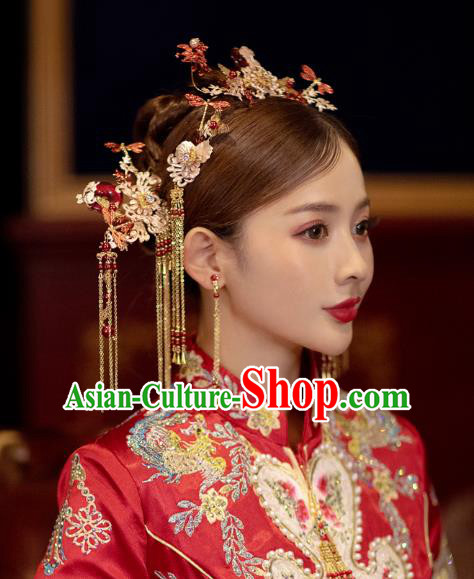 China Traditional Wedding Hair Accessories Bride Hair Combs and Tassel Hairpins Hair Sticks