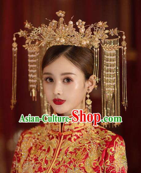 China Traditional Wedding Xiuhe Suit Hair Accessories Handmade Bride Deluxe Phoenix Coronet