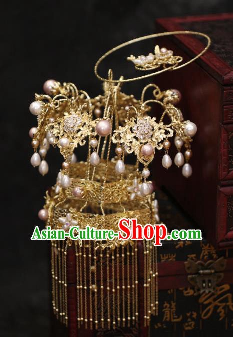 China Golden Tassel Portable Lantern Traditional Wedding Prop Bride Accessories