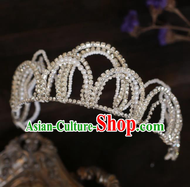 Top Grade European Wedding Crystal Royal Crown Bride Hair Accessories Beads Headwear