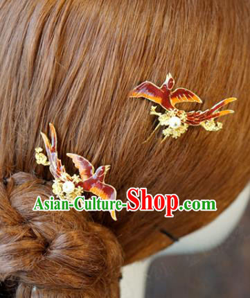 China Bride Hair Accessories Traditional Wedding Xiuhe Suit Red Bird Hairpins