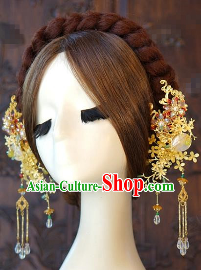 China Bride Hair Sticks Hair Accessories Traditional Wedding Xiuhe Suit Golden Osmanthus Tassel Hairpin