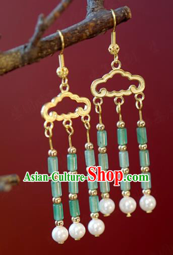 Top Grade China Qing Dynasty Jewelry Ear Accessories Ancient Court Empress Green Jade Tassel Earrings