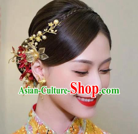 China Ancient Bride Hair Sticks Traditional Wedding Hair Accessories Flowers Hairpins Full Set