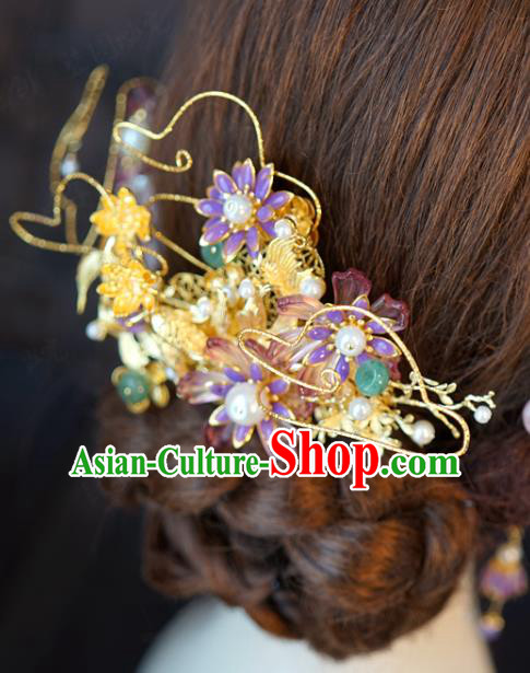 China Ancient Bride Hair Sticks and Hair Comb and Earrings Traditional Wedding Hair Accessories Full Set