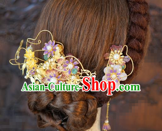 China Ancient Bride Hair Sticks and Hair Comb and Earrings Traditional Wedding Hair Accessories Full Set