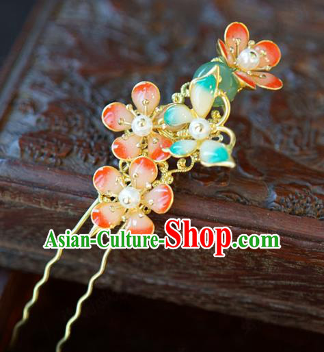 China Traditional Bride Red Plum Hairpin Xiuhe Suit Hair Accessories Wedding Blue Butterfly Hair Stick