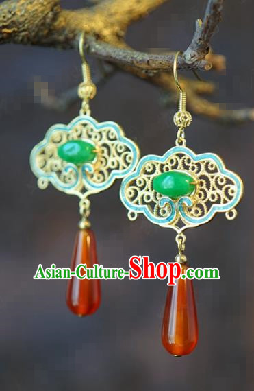 Traditional China Qing Dynasty Blueing Ear Jewelry Accessories Top Grade Ancient Queen Jade Earrings