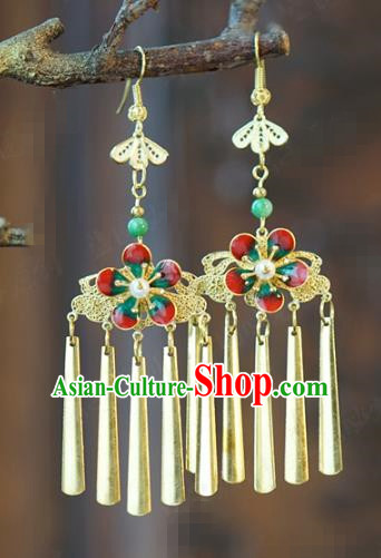 China Qing Dynasty Cloisonne Plum Ear Jewelry Top Grade Ancient Queen Earrings Hanfu Accessories