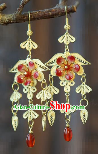 China Hanfu Accessories Qing Dynasty Ear Jewelry Top Grade Ancient Queen Red Plum Earrings