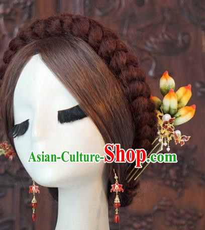 China Traditional Qing Dynasty Palace Velvet Hairpin Xiuhe Suit Hair Accessories Wedding Hair Comb