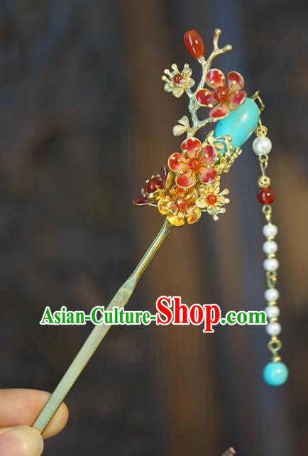 China Traditional Qing Dynasty Palace Tassel Hairpin Xiuhe Suit Hair Accessories Wedding Plum Blossom Hair Stick