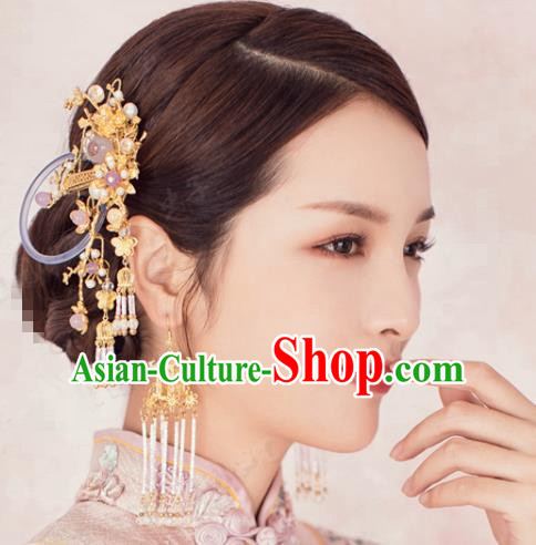 China Traditional Wedding Hair Accessories Ancient Bride Hairpins and Earrings Complete Set