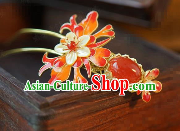 China Traditional Bride Enamel Red Peony Hairpin Xiuhe Suit Hair Accessories Wedding Shell Plum Blossom Hair Stick