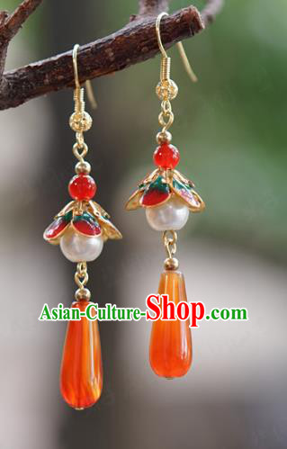 Top Grade Ancient Bride Earrings China Hanfu Accessories Qing Dynasty Court Agate Ear Jewelry