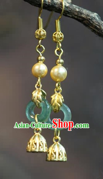 Top Grade China Ancient Bride Jade Earrings Hanfu Accessories Qing Dynasty Imperial Consort Ear Jewelry