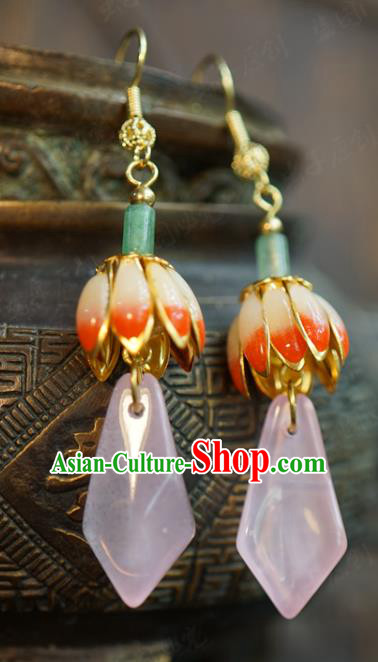 Top Grade Pink Flower Ear Jewelry China Ancient Bride Earrings Traditional Hanfu Accessories