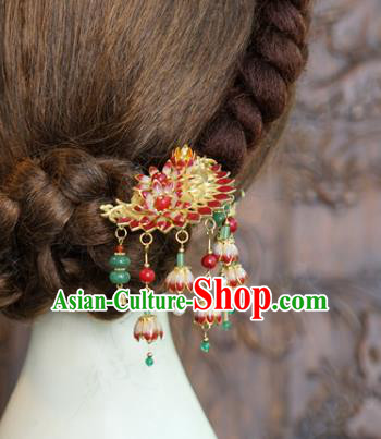 China Wedding Bride Flower Hairpin Ancient Traditional Xiuhe Suit Hair Accessories Red Convallaria Hair Stick