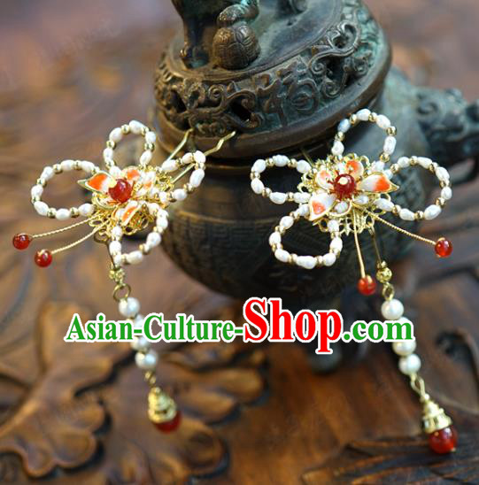 China Wedding Bride Hairpin Traditional Xiuhe Suit Hair Accessories Ancient Pearls Butterfly Hair Stick