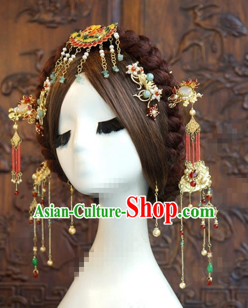 China Traditional Tassel Hair Sticks Ancient Wedding Bride Hair Accessories Hairpins Full Set