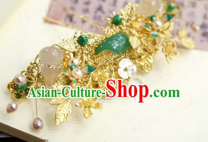 China Traditional Ancient Wedding Bride Hair Accessories Jade Hair Comb Tassel Hairpins Hair Sticks Full Set