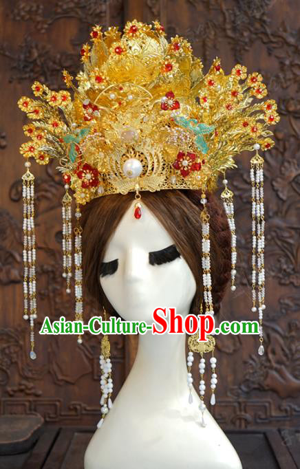 China Traditional Ancient Wedding Golden Phoenix Coronet Bride Hair Accessories Full Set