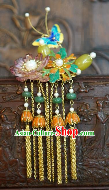 China Wedding Bride Ceregat Hairpin Traditional Xiuhe Suit Hair Accessories Ancient Princess Golden Tassel Hair Stick