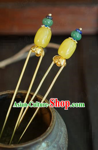 China Wedding Bride Topaz Hairpin Traditional Xiuhe Suit Hair Accessories Ancient Qing Dynasty Palace Hair Stick