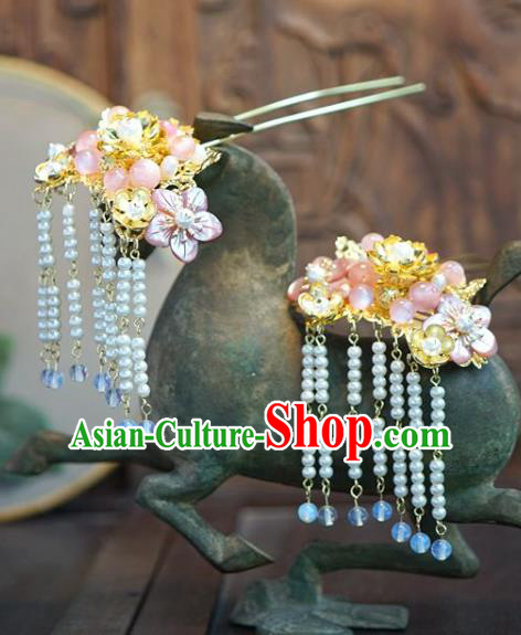 China Traditional Hanfu Beads Tassel Hair Stick Xiuhe Suit Hair Accessories Wedding Bride Hairpins
