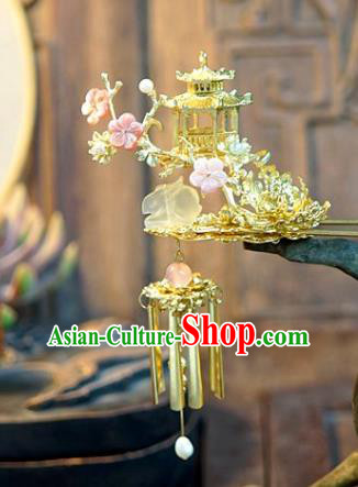 China Traditional Hanfu Palace Golden Hair Stick Xiuhe Suit Hair Accessories Wedding Bride Plum Blossom Rabbit Hairpin