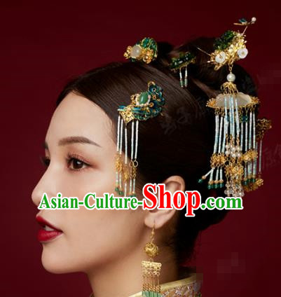 China Traditional Wedding Hair Accessories Ancient Bride Hair Crown and Tassel Hairpins