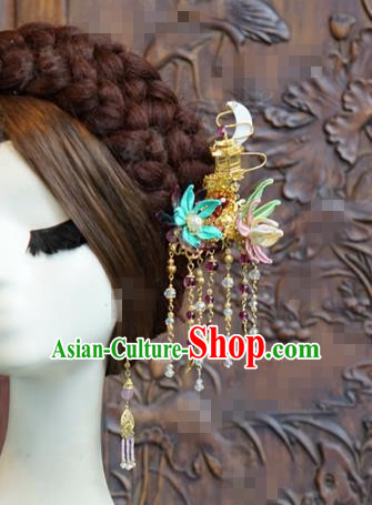 China Traditional Hanfu Palace Hair Stick Xiuhe Suit Hair Accessories Wedding Bride Silk Flowers Tassel Hairpin