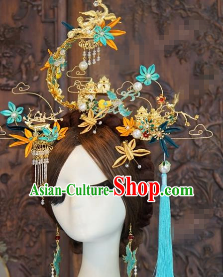 China Traditional Hair Accessories Wedding Hair Crown Ancient Queen Phoenix Coronet Hairpins Complete Set