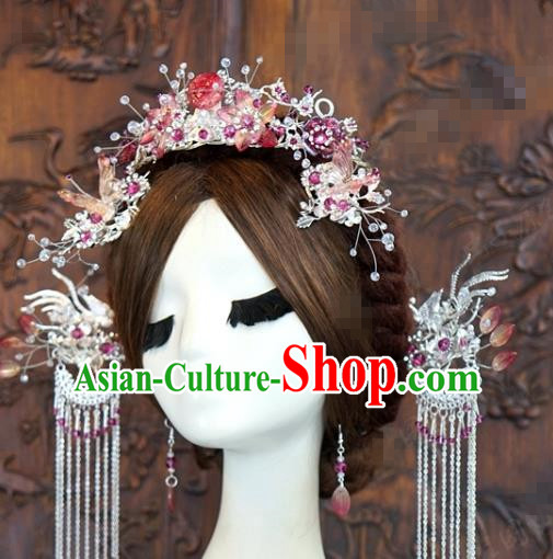 China Ancient Queen Butterfly Lotus Phoenix Coronet Traditional Hair Accessories Wedding Hair Crown and Hairpins