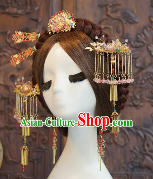 China Ancient Queen Hair Accessories Traditional Wedding Hair Crown and Tassel Hairpins Full Set